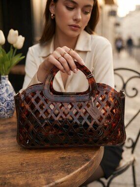 NWT Chic Brown Tortoise Shell Jelly Crossbody Handbag 2-in-1 Chic Summer Tote
